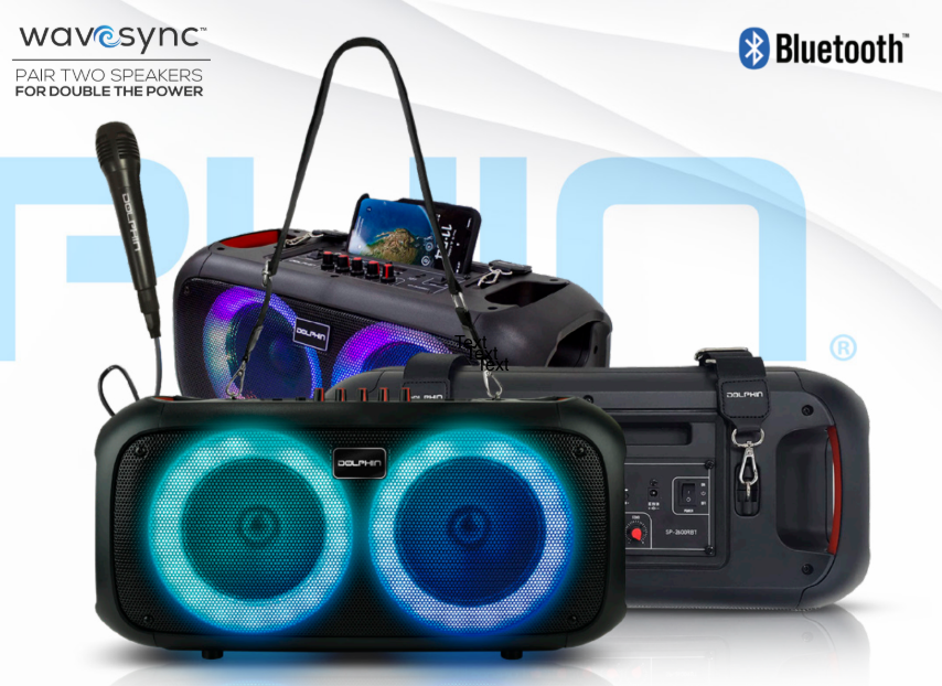 [Dolphin SP-2600 RBT] Dolphin Dual 6.5” Party Speaker with Shoulder Strap