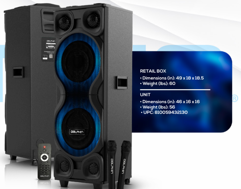 [Dolphin SP-2250RBT] Dolphin Dual 12” Rechargeable X-Bass Speaker